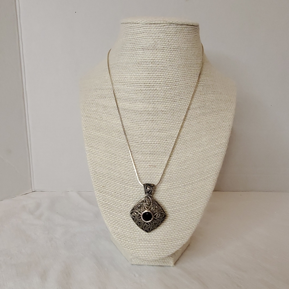 Marquisite pendant necklace sterling silver
